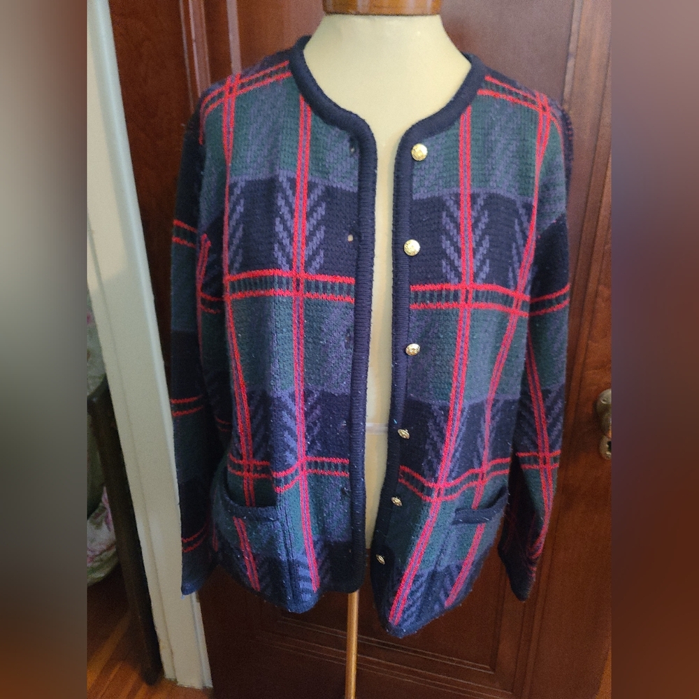 Vintage Liz Baker Plaid Cardigan- Size Petite Small